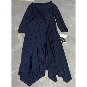 Perceptions Dress Womens XL Navy Blur Faux Wrap Long Sleeve Handkerchief Hem NEW